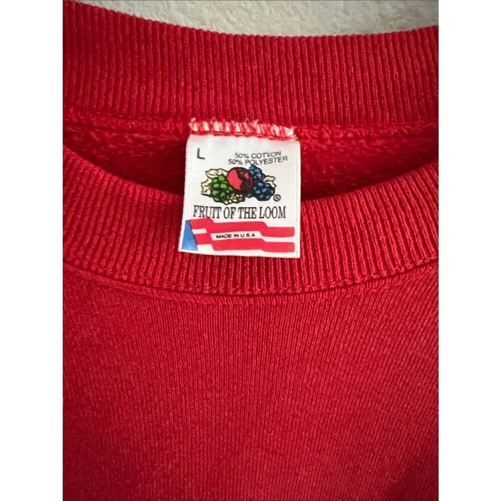 Vintage Christmas Teddy Bear Sweatshirt Red Toy Train Gifts Holiday Womens L USA - Picture 2 of 5